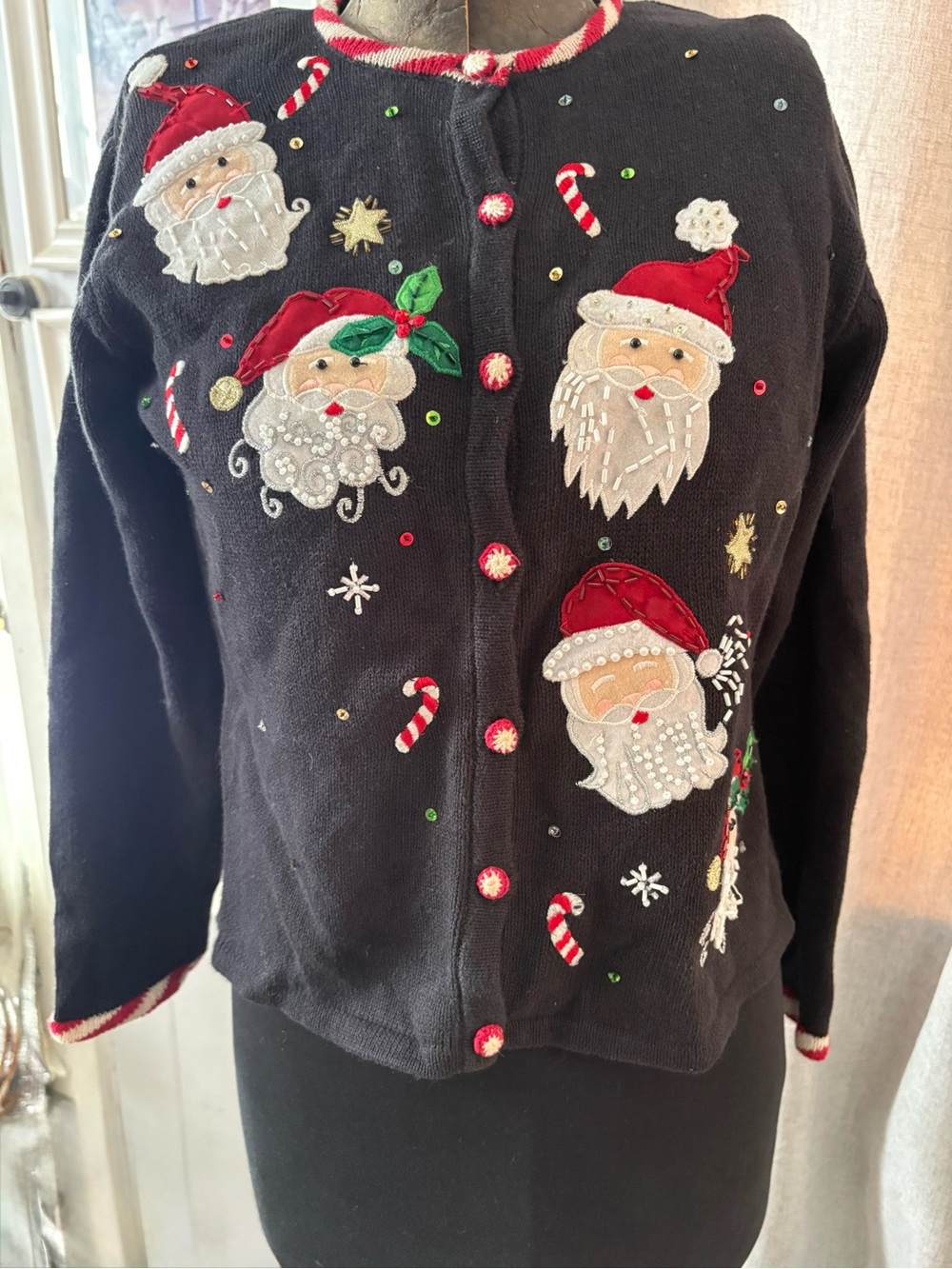 Tiara International Christmas Santa Cardigan PS Petite Beaded Sequin Sweater